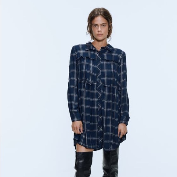 Zara Dresses & Skirts - ZARA Plaid Shirt Dress Large